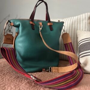 Consuela Green Tote Bag with Multicolor Strap